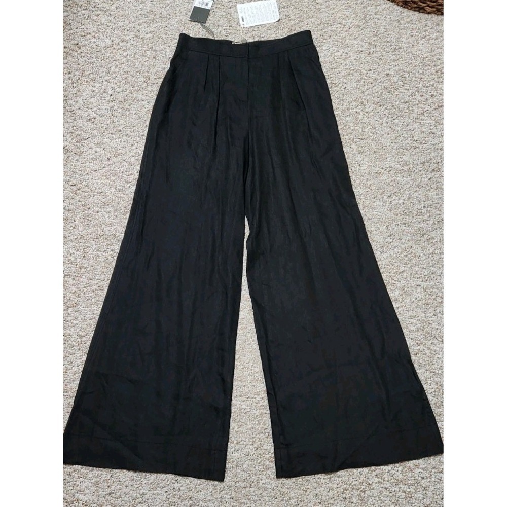 Alberta Ferretti Womens US 10 Black Wide-Leg Linen Blend Pants 34x35 Actual NWT